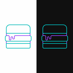 Line Burger icon isolated on white and black background. Hamburger icon. Cheeseburger sandwich sign. Fast food menu. Colorful outline concept. Vector