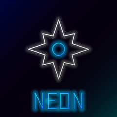 Glowing neon line Wind rose icon isolated on black background. Compass icon for travel. Navigation design. Colorful outline concept. Vector