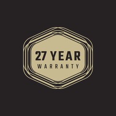 27 Year Anniversary Warranty Celebration with Golden Color for Celebration Event, Wedding, Greeting card, and Invitation Isolated on Black Background