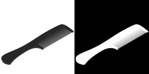 3D rendering illustration of a hair comb with handle