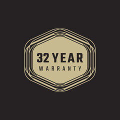 32 Year Anniversary Warranty Celebration with Golden Color for Celebration Event, Wedding, Greeting card, and Invitation Isolated on Black Background