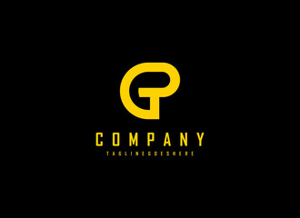 Initial Letter G and P Linked Logo. Yellow Geometric Shape Letter PG GP Isolated on Black Background. Use for Business and Branding Logos. Flat Vector Logo Design Template Element.