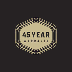 45 Year Anniversary Warranty Celebration with Golden Color for Celebration Event, Wedding, Greeting card, and Invitation Isolated on Black Background