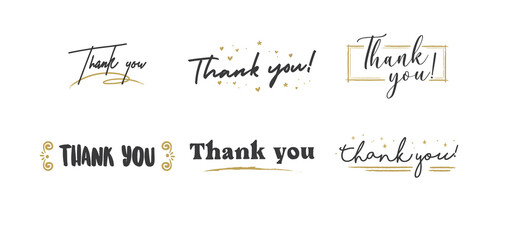 Thank you card. Beautiful greeting card with calligraphy text with gold decoration. Hand drawn invitation. Thanks message.
