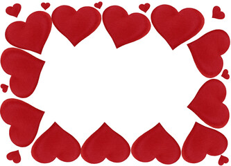 frame of red hearts isolated on white background