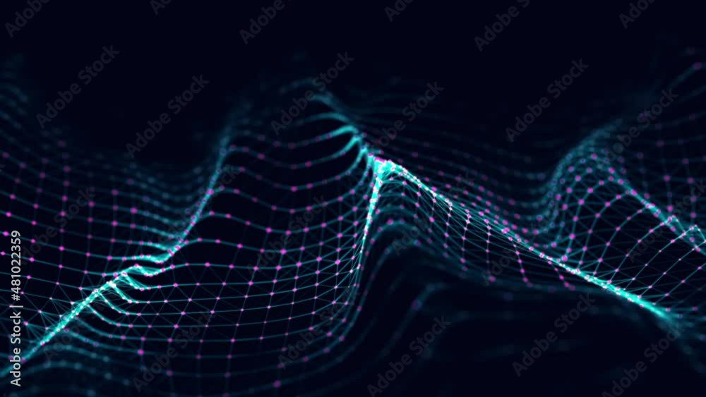 Poster dynamic wave of color particles. abstract futuristic background. big data visualization. 3d renderin