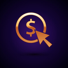 Gold Coin money with dollar symbol icon isolated on black background. Banking currency sign. Cash symbol. Vector