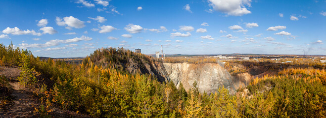 Mount Vysokaya, mine "Magnetite" and a quarry on the site of the mountain. Nizhny Tagil. Sverdlovsk region. Russia