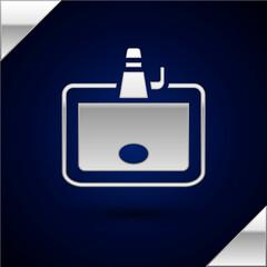 Obraz premium Silver Washbasin with water tap icon isolated on dark blue background. Vector