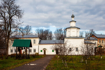 Temporary belfry and the Church of the Assumption of the Blessed Virgin Mary (Assumption Church) Makaryevo - Unzha Monastery. Makariev. Kostroma region. Russia