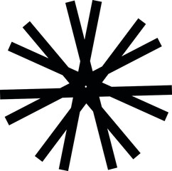 Circular spiky shape with thick stripes, lines. Radiating black design snowflake, star element. Transparent background. Abstract vector illustration, eps 10.