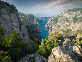 Top view of Sahinkaya Canyon in morning light. Beautiful valley with a view of the Kızılırmak river. Near Vezirkopru, Samsun. Turkey.