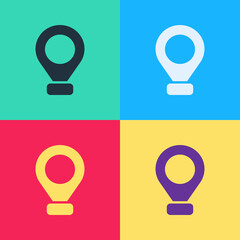 Pop art Map pin icon isolated on color background. Navigation, pointer, location, map, gps, direction, place, compass, search concept. Vector