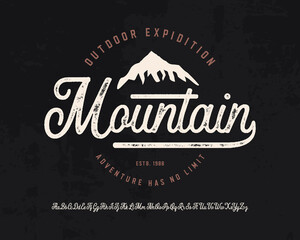Mountain. Monoline Script Font. Vector Illustration
