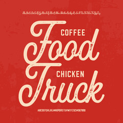 Food Truck. Monoline Script and Octagonal Fonts. Vector Illustration