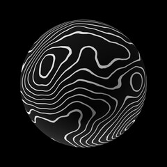 Sphere with a trendy abstract pattern on a clean black background. Realistic illustration 3D render.