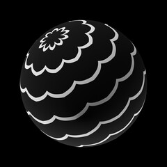 Sphere with a trendy abstract pattern on a clean black background. Realistic illustration 3D render.