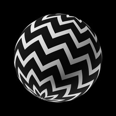 Sphere with a trendy abstract pattern on a clean black background. Realistic illustration 3D render.