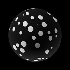 Sphere with a trendy abstract pattern on a clean black background. Realistic illustration 3D render.