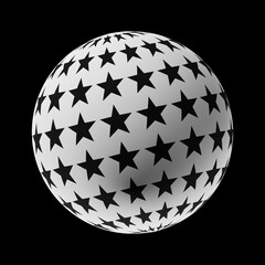 Sphere with a trendy abstract pattern on a clean black background. Realistic illustration 3D render.