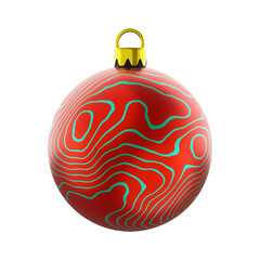 Christmas ball realistic with modern pattern isolated on white background, christmas tree decoration, 3D render.
