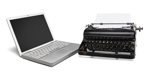 Old and New concept, Typewriter and modern laptop