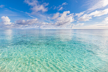 Seascape with clouds and blue sky background. Inspire tropical beach seaside horizon. Blue and...