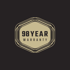 98 Year Anniversary Warranty Celebration with Golden Color for Celebration Event, Wedding, Greeting card, and Invitation Isolated on Black Background