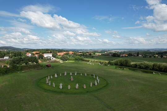 Holašovické Stonehenge stone circle in Holasovice Czech republic scenic aerial panorama view