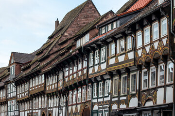 Facades of historic half-timbered houses, Einbeck, Lower Saxony, Germany