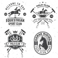 Fototapeta premium Set of polo and horse riding club patch, emblem, logo. Vector illustration. Templates for polo and horse riding sports club.