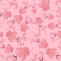 Watercolor seamless pattern with folky flowers and leaves in ethnic style. Floral decoration. Traditional paisley pattern. Textile design texture.Tribal ethnic vintage seamless pattern.	