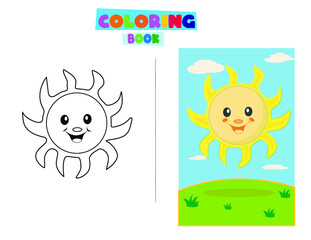 Coloring Book Sun  landscape and cloud