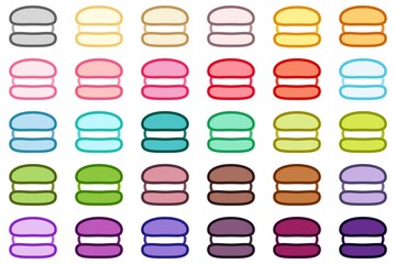 Creamy Macaron icon set. Vector illustration. Hand-drawn macarons set on the white background.