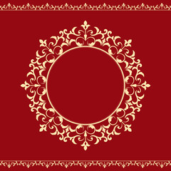 Decorative frame Elegant vector element for design in Eastern style, place for text. Floral golden and red border. Lace illustration for invitations and greeting cards