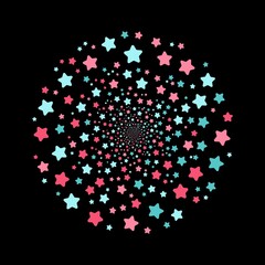 Fototapeta na wymiar Colorful halftone stars on the black background. Vector illustration.