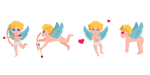 Cupid in different poses. Cute cartoon character