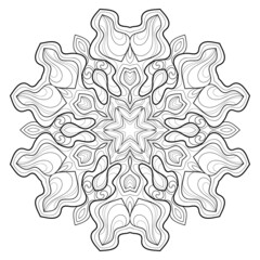 Floral mandala with simple patterns on a white isolated background. For coloring book pages.
