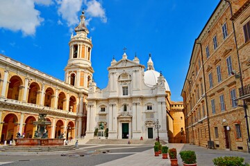 Fototapeta na wymiar exterior view of the basilica sanctuary of the Holy House of Loreto in the city of Ancona, Marche, Italy 
