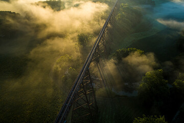 Aerial Shot of the Tulip Trestle Elevated Train Bridge in Indiana. Indiana's Tallest Bridge. 