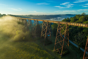 Aerial Shot of the Tulip Trestle Elevated Train Bridge in Indiana. Indiana's Tallest Bridge. 