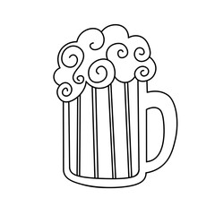 Hand-drawn Cold beer. Elements for oktoberfest festival. Glass of beer drawing. Vector illustration in doodle style isolated on background.