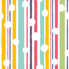 Seamless pattern with stripes and white polka dots in pastel colors. © Elena Melnikova