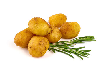 Fried potatoes, isolated on white background.