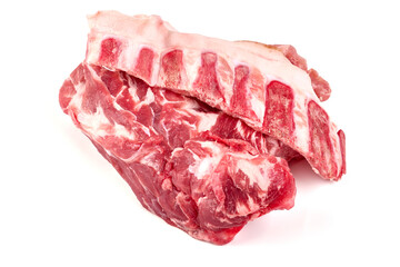 Raw pork with bones, isolated on white background. High resolution image.