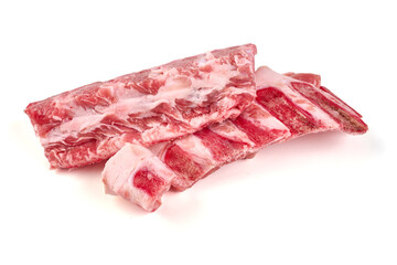 Raw pork with bones, isolated on white background. High resolution image.