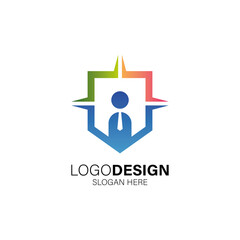 Shield and people for business and secure logo design