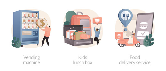 Take away lunch and snack abstract concept vector illustrations.