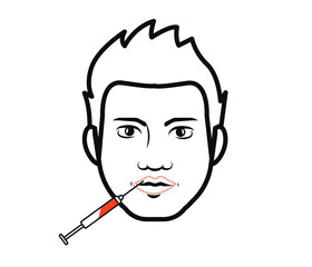 Lips, beauty salon concept, Lips and injection sign on white background. Vector graphics.
