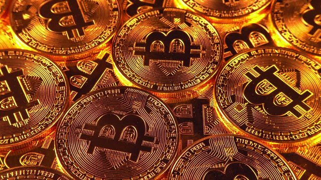 Bitcoin gold coins virtual background. Crypto currency